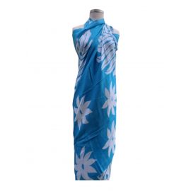 Big White Leaves with Flowers Design Rayon Sarong BLUE