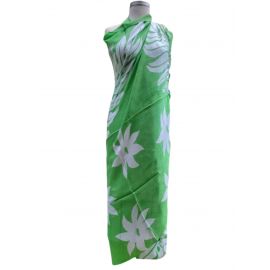 Big White Leaves with Flowers Design Rayon Sarong GREEN