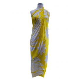 Big White Leaves with Flowers Design Rayon Sarong YELLOW