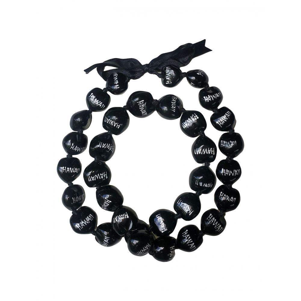 Kukui Nut Lei 32" - Black Color with sign HAWAII