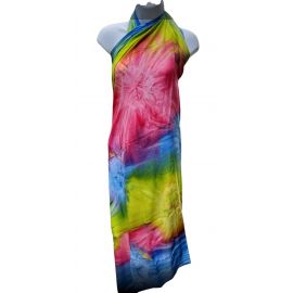 Plus Size Tie Dye Sarong PINK-BLUE-YELLOW-GREEN