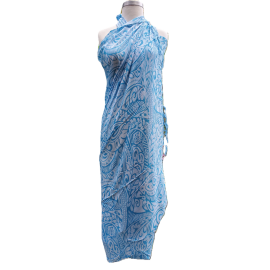 Hawaii Sarong Pareo White Ornament with Leaves BLUE