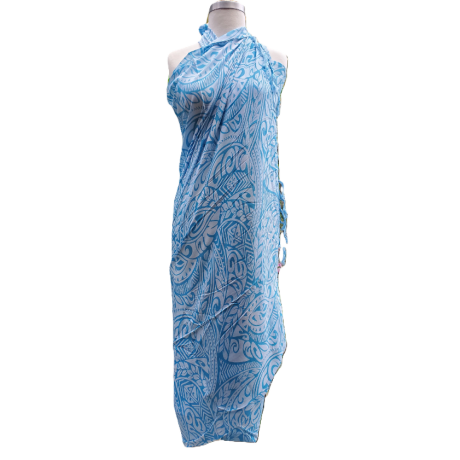 Hawaii Sarong Pareo White Ornament with Leaves BLUE