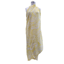 Hawaii Sarong Pareo White Ornament with Leaves YELLOW