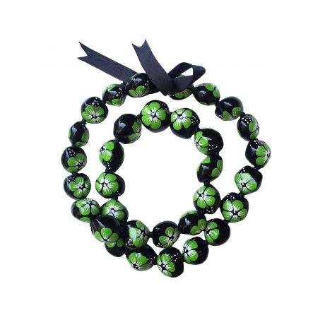 32 Best Quality Hawaii Hibiscus Flower Kukui Nut Necklace Lei Green