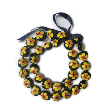 32 Best Quality Hawaii Hibiscus Flower Kukui Nut Necklace Leiy Yellow