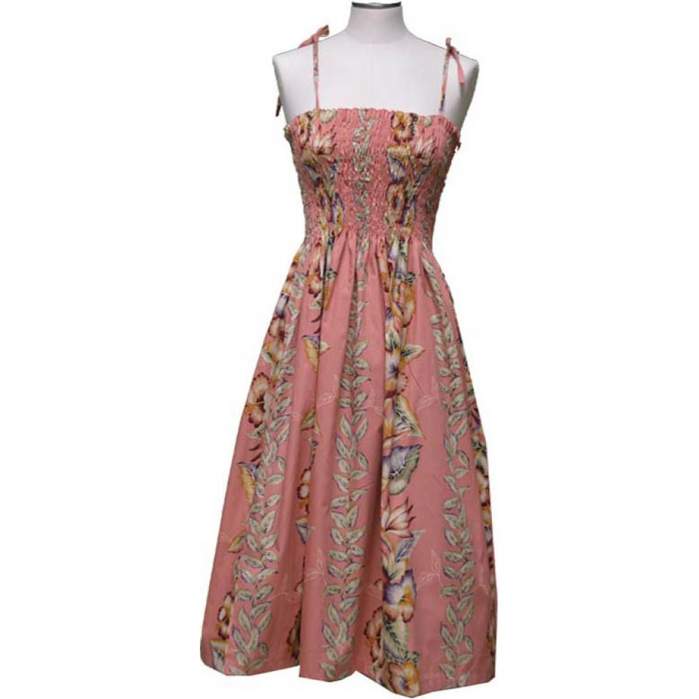 16D-535CO- Hawaiian Smock Midi Dress Anthurium Design