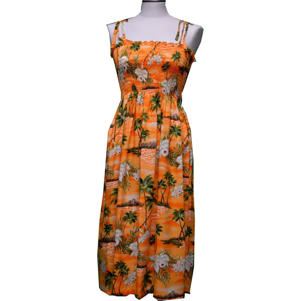 16D- 823OR -Hawaiian Smock Midi Dress Diamond Head