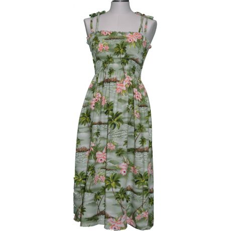 16D- 823G -Hawaiian Smock Midi Dress Diamond Head