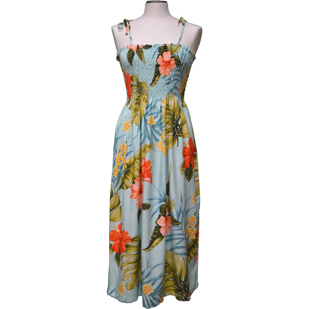 16D-826G -Hawaiian Smock Midi Dress Makakilo Hibiscus