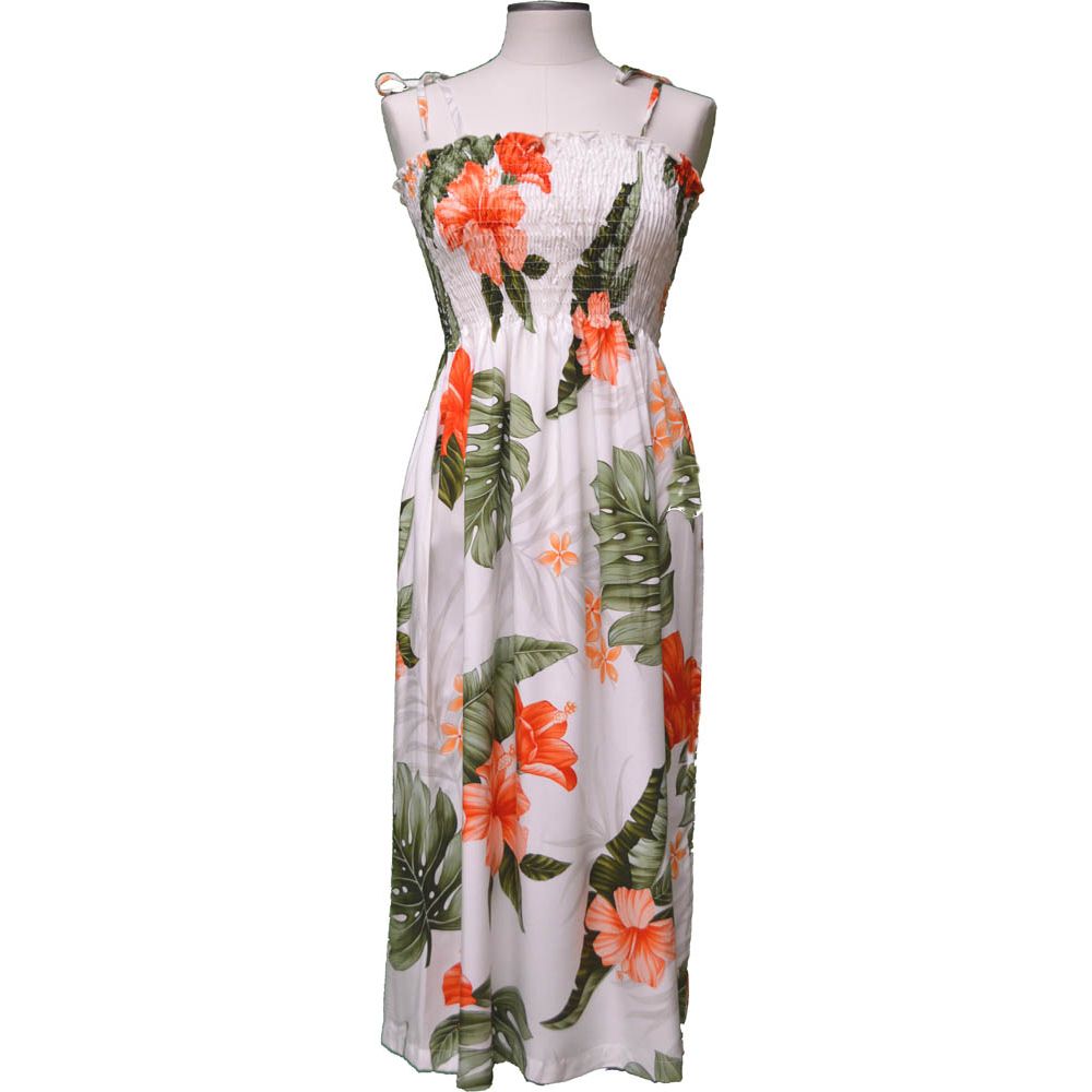 16D-826W -Hawaiian Smock Midi Dress Makakilo Hibiscus