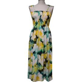 16D-827Y -Hawaiian Smock Midi Dress Watercolor Hibiscus