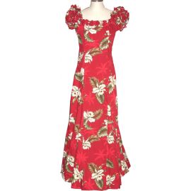 19D-413R -Classic Orchid Red Hawaiian Muumuu Dress