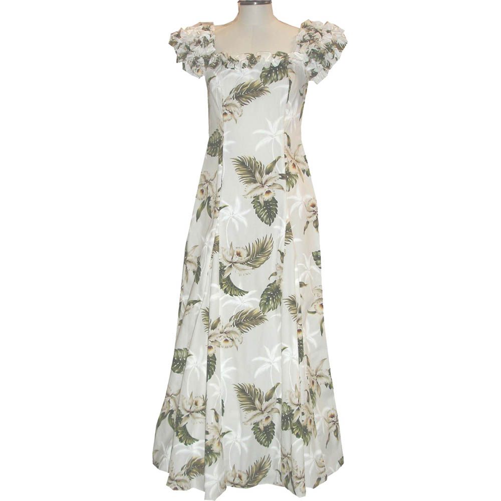 19D-413W-Classic Orchid White Hawaiian Muumuu Dress