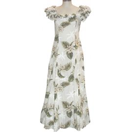 19D-413W-Classic Orchid White Hawaiian Muumuu Dress