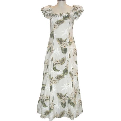 19D-413W-Classic Orchid White Hawaiian Muumuu Dress