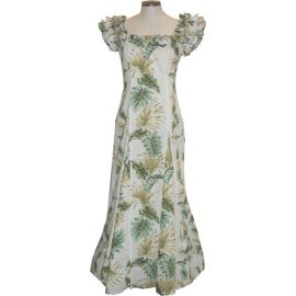 19D-438W-Hawaii Leaf White Hawaiian Muumuu Dress
