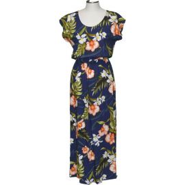 23LD-829 NB - Akupu Orchid Navy Full Length Short Sleeve Hawaiia