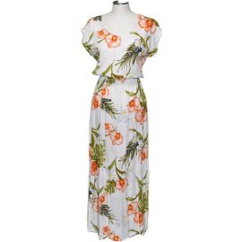 23LD-829W- Akupu Orchid White Full Length Short Sleeve Hawaiian