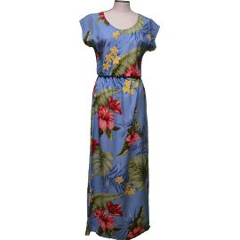 23LD-826NB- Makakilo Hibiscus Navy Blue Full Length Short Sleeve