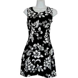 2D-354B- Short Hawaiian Tank Dress Classic Hibiscus Black