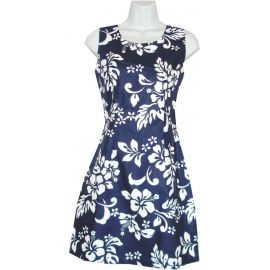 2D-354NB- Short Hawaiian Tank Dress Classic Hibiscus Royal