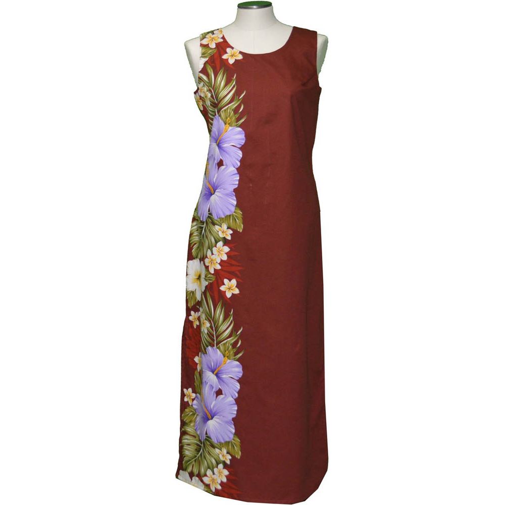 2LDB-538R- Purple Aloalo Flower Hawaiian Dress