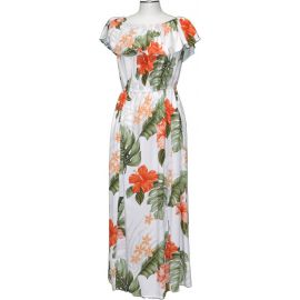 Makakilo Hibiscus White Off The Shoulder Summer Dress