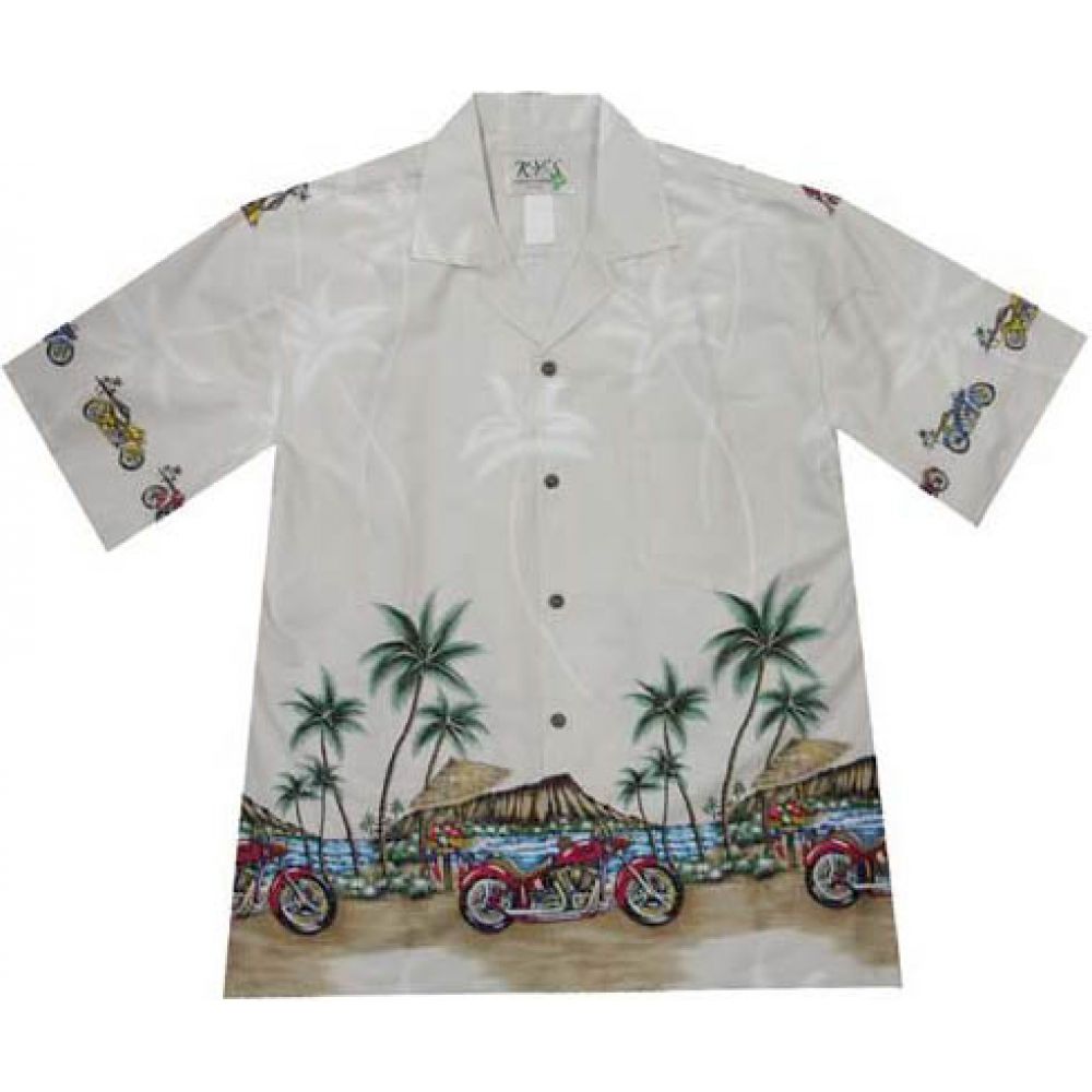 AL-398W- Motorcycle Diamond Head WWhite Cotton Mens Hawaiian Shi
