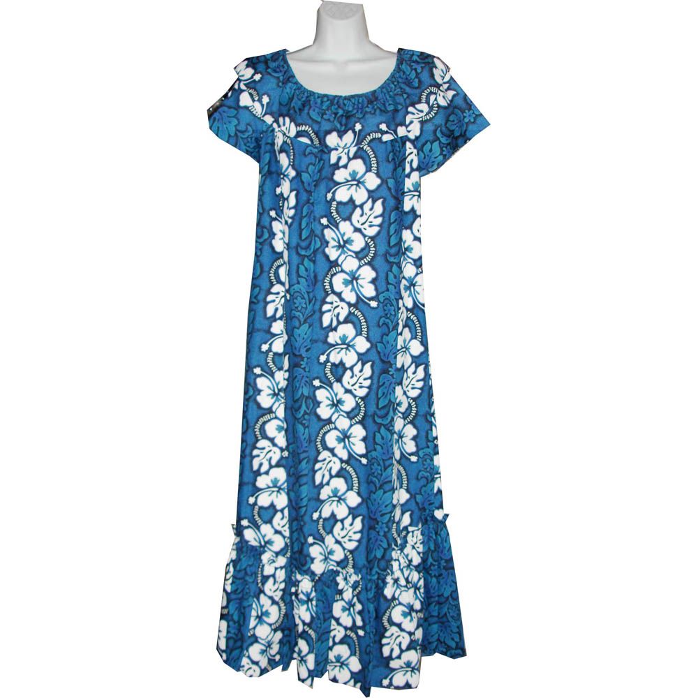 3LM-213NB - Long Navy Cotton Muumuu Hawaiian Dress