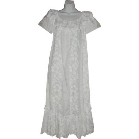 3LM-213W - Long White Cotton Muumuu Hawaiian Dress