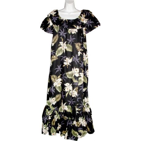 3LM-413B- Long Black Cotton Muumuu Hawaiian Dress