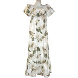 3LM-413W- Long White Cotton Muumuu Hawaiian Dress