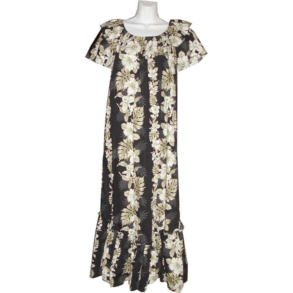 3LM-434B Long Black Cotton Muumuu Hawaiian Dress