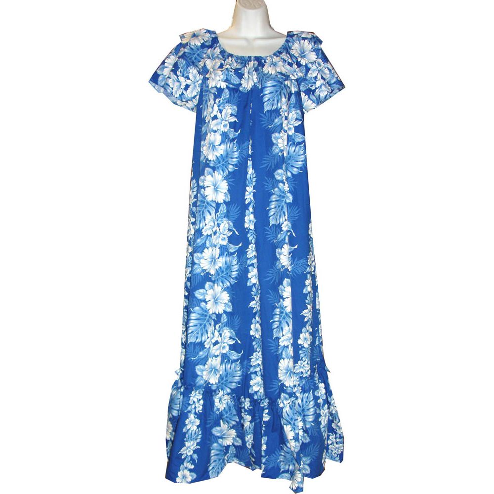 3LM-434NB Long Navy Cotton Muumuu Hawaiian Dress