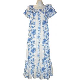 3LM-434 Long White Cotton Muumuu Hawaiian Dress