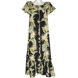 3LM-438B- Long Black Cotton Muumuu Hawaiian Dress