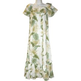 3LM-438W- Long White Cotton Muumuu Hawaiian Dress