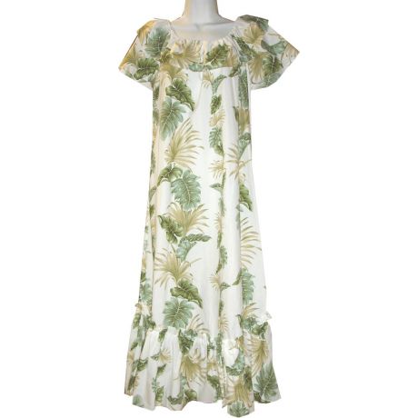 3LM-438W- Long White Cotton Muumuu Hawaiian Dress