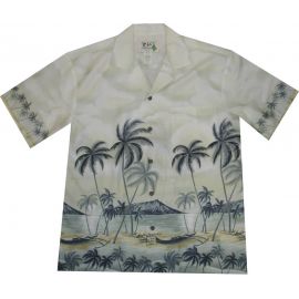 AL401GA- Palms Trees Diamond Head Grey Cotton Mens Hawaiian Shir