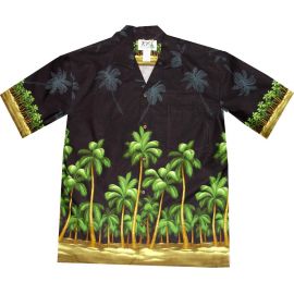 AL-408 B Palm Trees Beach Black Hawaiian Shirt