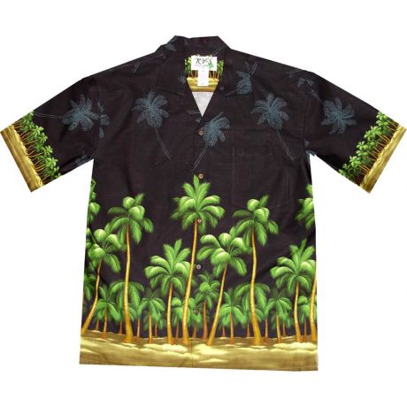 AL-408 B Palm Trees Beach Black Hawaiian Shirt