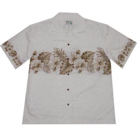 AL-412 W Vintage-Hibiscus-Chest-Band-White-Hawaiian-Shirt