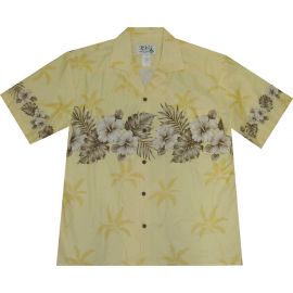 AL-412 Y Vintage-Hibiscus-Chest-Band-Yellow-Hawaiian-Shirt