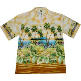 AL-414 Y Motorcycle Palm Tree Yellow Hawaiian Shirt