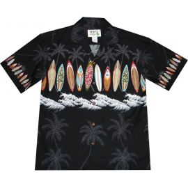 AL-415 B Surf Board Chest Band Black Hawaiian Shirt