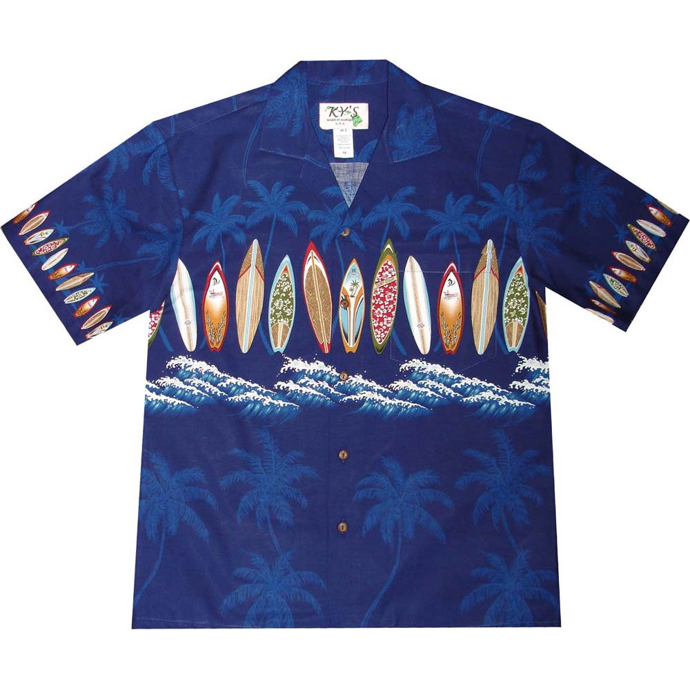 AL-415 NB Surf Board Chest Band Navy Hawaiian Shirt
