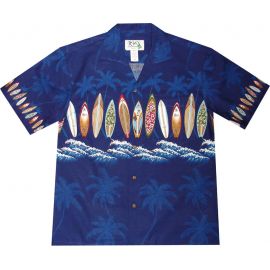 AL-415 NB Surf Board Chest Band Navy Hawaiian Shirt