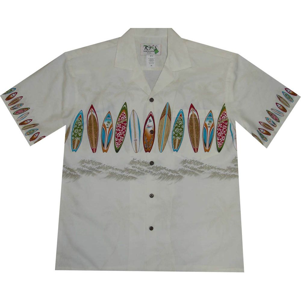 AL-415 W Surf Board Chest Band White Hawaiian Shirt