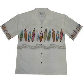 AL-415 W Surf Board Chest Band White Hawaiian Shirt